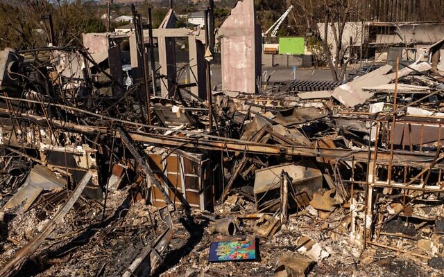 The remains of the Pasadena Jewish Temple and Center following the Eaton Fire in Jan. 2025. (Josh Edelson/AFP via Getty Images)