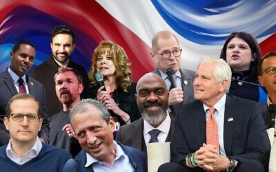 Some of the political candidates likely to make waves among Jewish voters in 2026. (Lev Radin/Pacific Press/LightRocket; John Nacion/Deadline; Tom Williams/CQ-Roll Call, Inc.; Tom Williams/CQ-Roll Call, Inc.; Michael M. Santiago/Getty Images; Sophie Park/Getty Images; Noam Galai/Getty Images; John Lazenby/UCG/Universal Images Group; Bill Clark/CQ-Roll Call, Inc.; Micah for Assembly; Udo Salters Photography; Design by Jackie Hajdenberg)
