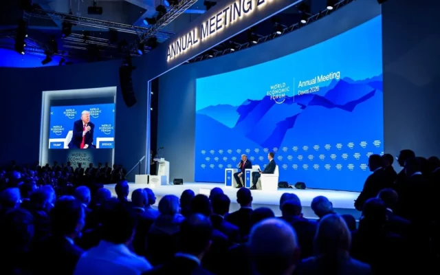 U.S. President Donald Trump delivers remarks at the World Economic Forum in Davos, Switzerland, Jan. 21, 2026. (Credit: Daniel Torok/White House)