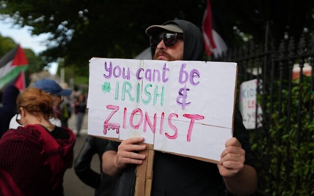 Pro-Palestinian demonstrators gather in Dublin, Ireland, July 04, 2024. (Huzeyfe Tastan/Anadolu via Getty Images)