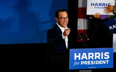 Pennsylvania Gov. Josh Shapiro speaks during a campaign rally for Vice President Kamala Harris in Ambler, Pa., July 29, 2024. (Photo by Hannah Beier/Getty Images)