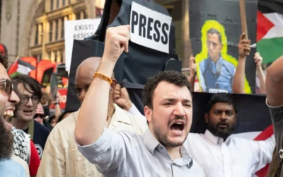 Mahmoud Khalil, former Columbia University graduate student known for his role in the 2024 Columbia University pro-Palestinian protests, leads a Pro-Palestinian "March for Humanity" against the humanitarian crisis in Gaza in New York City, on Aug. 16, 2025. (Photo by Stephanie Keith/Getty Images)