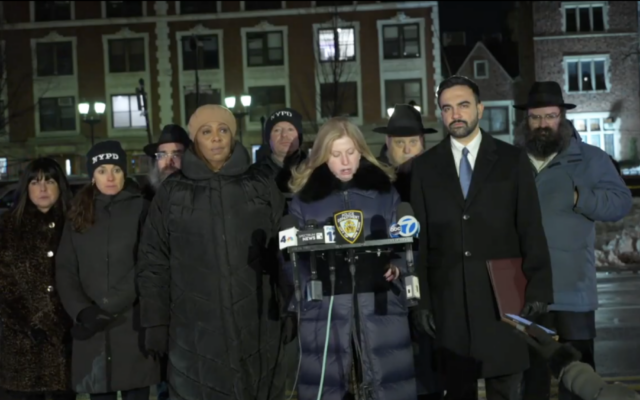 New York Attorney General Letitia James, NYPD Commissioner Jessica Tisch, and Mayor Zohran Mamdani speak at a press conference outside Chabad-Lubavitch World Headquarters at 770 Eastern Parkway in Crown Heights, Brooklyn, after a man was arrested for ramming his car into the building, Jan. 28, 2026. (Screenshot) New York Attorney General Letitia James, NYPD Commissioner Jessica Tisch, and Mayor Zohran Mamdani speak at a press conference outside Chabad-Lubavitch World Headquarters at 770 Eastern Parkway in Crown Heights, Brooklyn, after a man was arrested for ramming his car into the building, Jan. 28, 2026. (Screenshot)