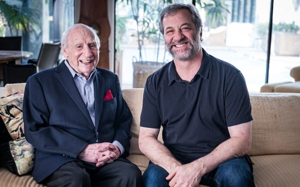 Mel Brooks, left, sat for roughly 10 hours of interviews over five sessions with filmmaker Judd Apatow for the HBO documentary “Mel Brooks: The 99-Year-Old Man!” (Mathieu Bitton/HBO)