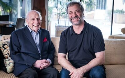 Mel Brooks, left, sat for roughly 10 hours of interviews over five sessions with filmmaker Judd Apatow for the HBO documentary “Mel Brooks: The 99-Year-Old Man!” (Mathieu Bitton/HBO)