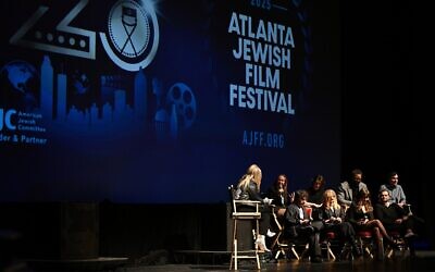 Panelists from the Atlanta Jewish Film Festival speak onstage. (Derek White/Getty Images)