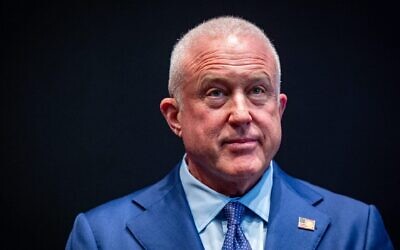 US ambassador to Belgium Bill White pictured during a visit to the Barco technology firm, Dec. 3, 2025 in Kortrijk. (Kurt Desplenter / Belga / AFP via Getty Images)