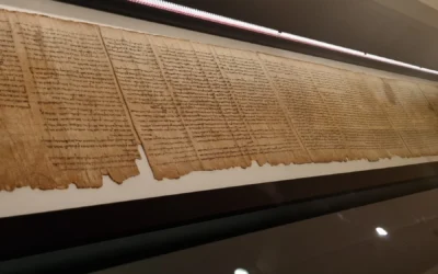 A view of the Great Isaiah Scroll on display at the Israel Museum in Jerusalem, Feb. 26, 2026 (Photo by Sharon Altshul)