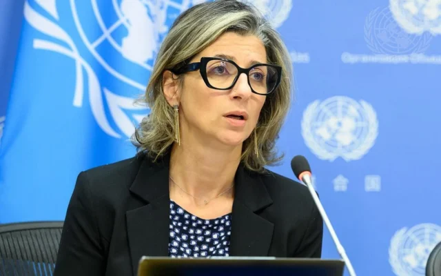 Francesca Albanese, U.N. special rapporteur, briefs reporters at UN Headquarters. (Credit: Loey Felipe/U.N. Photo) Francesca Albanese, U.N. special rapporteur, briefs reporters at UN Headquarters. (Credit: Loey Felipe/U.N. Photo)