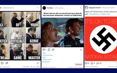 Antisemitic and anti-Israel content found on the social media platform UpScrolled. (Screenshot)