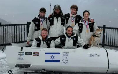 Adam “AJ” Edelman (right) and other members of Israel's Winter Olympics bobsleigh team. (Credit: Courtesy of Adam “AJ” Edelman)