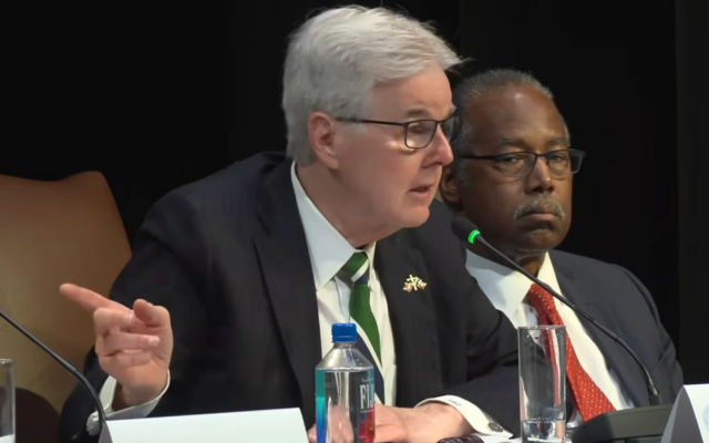 Texas Lt. Gov. Dan Patrick (L) speaks during the White House Religious Liberty Commission public hearing on Feb. 9, 2026. (Screenshot)