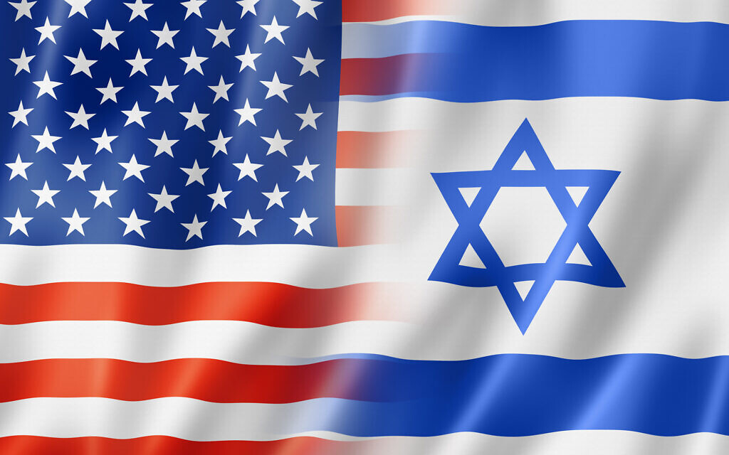 Mixed USA and Israel flag, three dimensional render, illustration. (Rendering by daboost, courtesy of istock)