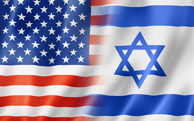 Mixed USA and Israel flag, three dimensional render, illustration. (Rendering by daboost, courtesy of istock)