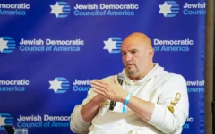 Sen. John Fetterman (D-Pa.) at the Jewish Democratic Council of America’s 2024 Leadership Summit, May 20, 2024. (Credit: Jewish Democratic Council of America)