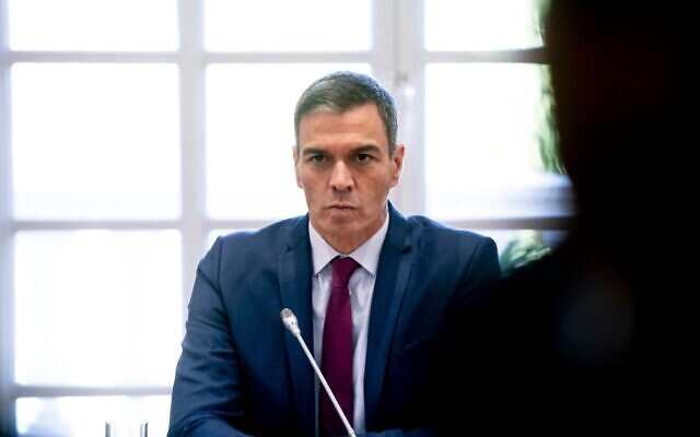 Spanish Prime Minister Pedro Sanchez meets with Arab and European ministers to discuss "the implementation of the two-state solution" at the Moncloa Palace in Madrid, Spain, Sept. 13, 2024. (A. Perez Meca/Europa Press via Getty Images)