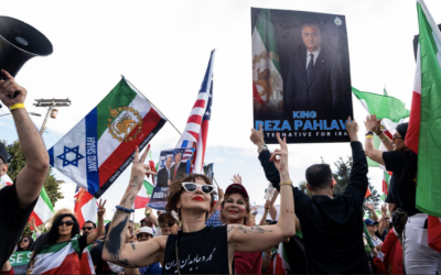 A large crowd of demonstrators gather near the Federal Building in the Westwood area to celebrate and call for freedom for the Iranian people in the wake of U.S.-Israel attacks on Iran that killed Iran's Supreme Leader Ayatollah Ali Khamenei on March 1, 2026 in Los Angeles, California. (Qian Weizhong/VCG via Getty Images)