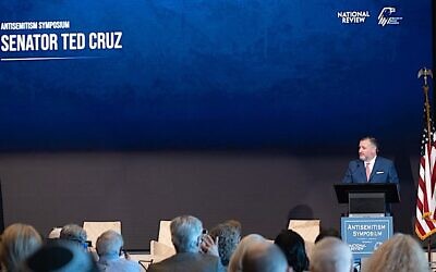 Sen. Ted Cruz of Texas speaks at the Antisemitism Symposium hosted by the Republican Jewish Coalition and National Review, Washington, D.C., March 10, 2026. (Joseph Strauss)
