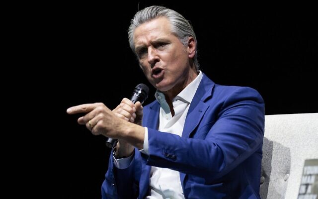 California Gov. Gavin Newsom gestures at an event promoting his book "Young Man in a Hurry" on February 28, 2026 in San Francisco, California. (Benjamin Fanjoy/Getty Images)
