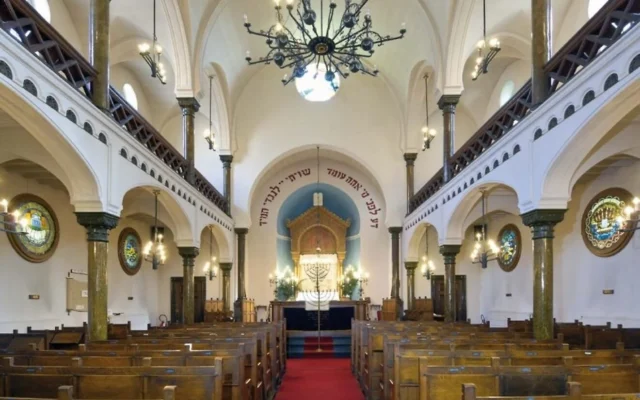 The interior of the Synagogue of Liège in Belgium. (Credit: Courtesy of the Municipality of Liège)