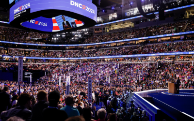 A crowd packs the United Center for the Democratic National Convention, Chicago, Aug. 21, 2024. (Kevin Dietsch/Getty Images)