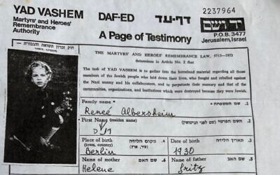 Renee Albersheim was murdered during the Holocaust. A Jewish couple in Florida has said the Mourner's Kaddish for her daily for years. (Courtesy Susan Bell)
