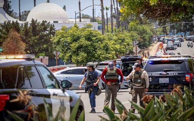 Multiple people were killed, including an armed security guard, after two shooters entered the Islamic Center in San Diego, May 18, 2026. (Sandy Huffaker / Los Angeles Times via Getty Images) Multiple people were killed, including an armed security guard, after two shooters entered the Islamic Center in San Diego, May 18, 2026. (Sandy Huffaker / Los Angeles Times via Getty Images)