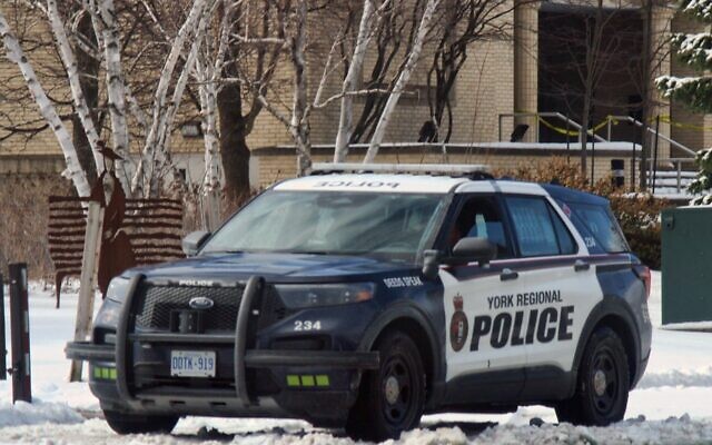 A York Regional Police vehicle is seen outside the Beth Avraham Yoseph of Toronto synagogue following gunshots fired at the building in Vaughan, Ontario, Canada, Mar. 14, 2026. (Creative Touch Imaging Ltd./NurPhoto via Getty Images) A York Regional Police vehicle is seen outside the Beth Avraham Yoseph of Toronto synagogue following gunshots fired at the building in Vaughan, Ontario, Canada, Mar. 14, 2026. (Creative Touch Imaging Ltd./NurPhoto via Getty Images)