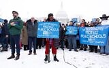 Members of the National Education Association and allies in Congress rally outside Secretary of Education nominee Linda McMahon’s confirmation hearing on February 12, 2025 in Washington, D.C. (Paul Morigi/Getty Images for National Education Association)
