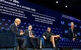 From left: AJC CEO Ted Deutch, Sen. Dave McCormick and Sen. John Fetterman in conversation at the AJC Global Forum June 2. (Courtesy of American Jewish Committee)