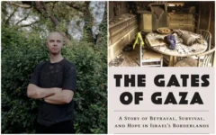 Amir Tibon (L) and his book, “The Gates of Gaza: A Story of Betrayal, Survival, and Hope in Israel’s Borderlands." (Sami Rohr Prize for Jewish Literature)