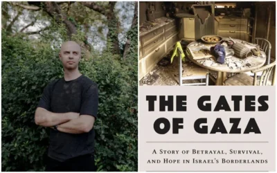 Amir Tibon (L) and his book, “The Gates of Gaza: A Story of Betrayal, Survival, and Hope in Israel’s Borderlands." (Sami Rohr Prize for Jewish Literature)