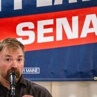 Graham Platner speaks to voters at a town hall at the Elks Lodge 188 on June 7, 2026, in Portland, Maine. (Laura Brett/Getty Images)