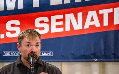 Graham Platner speaks to voters at a town hall at the Elks Lodge 188 on June 7, 2026, in Portland, Maine. (Laura Brett/Getty Images)