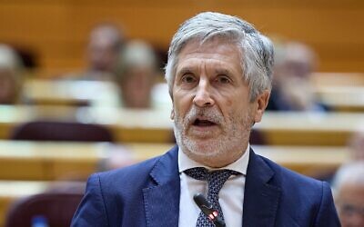 Spanish Minister of the Interior Fernando Grande-Marlaska speaks during a government control session in the Senate in Madrid, Spain, June 9, 2026. (Jesus Hellin/Europa Press via Getty Images)