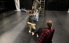 David Nackman (top) and Joanna Lowe (bottom) rehearse with Ayden Freed for the upcoming production of "Hamlet: The Bad Quarto." (Photo by Jeremy Segher) 