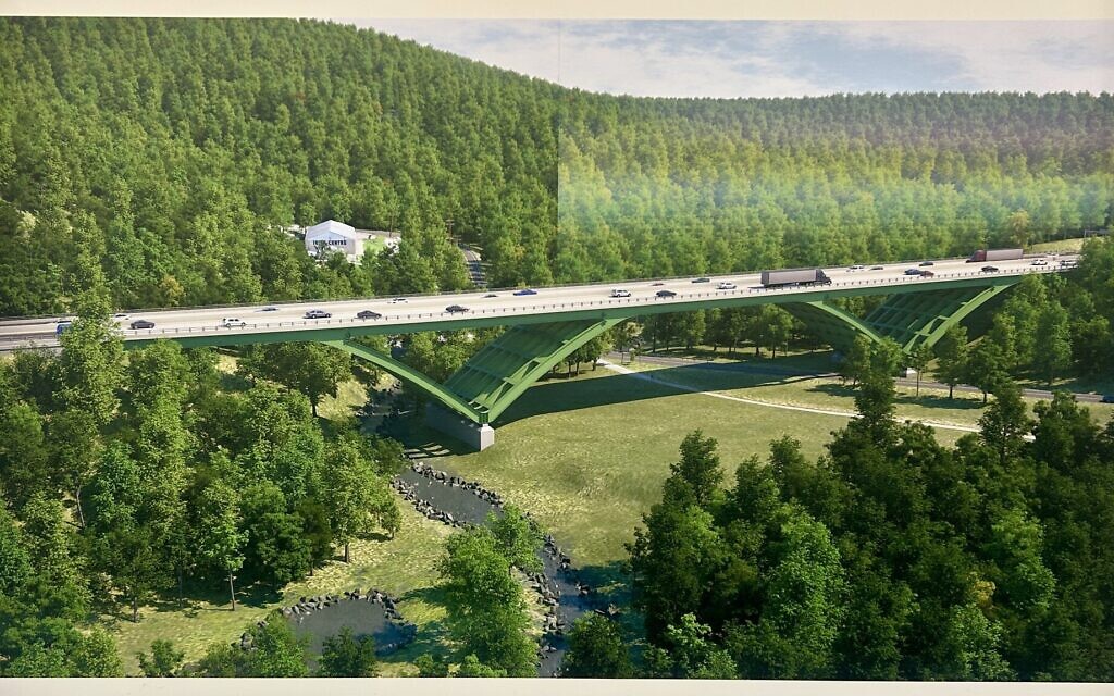 Rendering of the Commercial Street Bridge, part of the exhibit “Commercial Street Bridge: Pittsburgh’s Next Engineering Marvel”  (Photo by Octavia Liku)