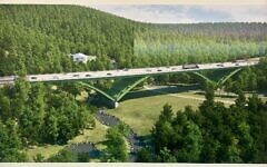 Rendering of the Commercial Street Bridge, part of the exhibit “Commercial Street Bridge: Pittsburgh’s Next Engineering Marvel”  (Photo by Octavia Liku)