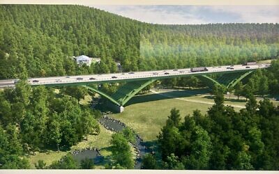 Rendering of the Commercial Street Bridge, part of the exhibit “Commercial Street Bridge: Pittsburgh’s Next Engineering Marvel”  (Photo by Octavia Liku)