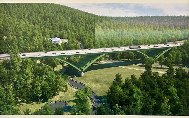 Rendering of the Commercial Street Bridge, part of the exhibit “Commercial Street Bridge: Pittsburgh’s Next Engineering Marvel”  (Photo by Octavia Liku)