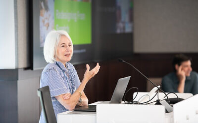 JHF President and CEO Karen Wolk Feinstein speaks at a workshop regarding home-delivered meals for older adults. (Photo courtesy of Jewish Healthcare Foundation)