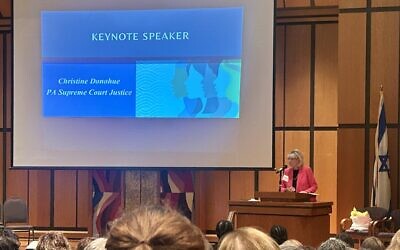 Pennsylvania Supreme Court Justice Christine Donohue addresses the Jewish Women’s Foundation at its annual meeting on June 3 at Beit Kulanu. (Photo by Octavia Liku)