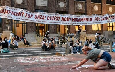 Protesters at the pro-Palestinian encampment at the University of Michigan, May 13, 2024, in Ann Arbor. (Adam J. Dewey/Anadolu via Getty Images)