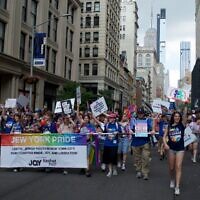 The "Jew York Pride" group marches in the New York City Pride March on June 28, 2026. (Grace Gilson)