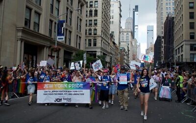 The "Jew York Pride" group marches in the New York City Pride March on June 28, 2026. (Grace Gilson)