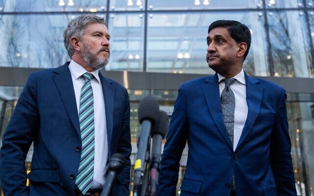 Reps. Thomas Massie and Ro Khanna conduct a news conference after reviewing unredacted portions of the Jeffrey Epstein files, outside a Department of Justice office in NoMa on Feb. 9, 2026. (Tom Williams/CQ Roll Call)