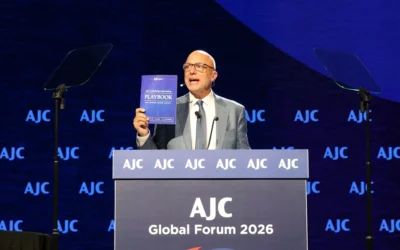 Ted Deutch, CEO of the American Jewish Committee, introduces the ‘Combating Antisemitism Playbook’ at AJC’s Global Forum in Washington, DC, May 31, 2026. (Credit: American Jewish Committee)