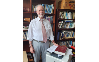 Rabbi Hazzan Jeffrey Myers stands in his office. (Photo by Adam Reinherz)