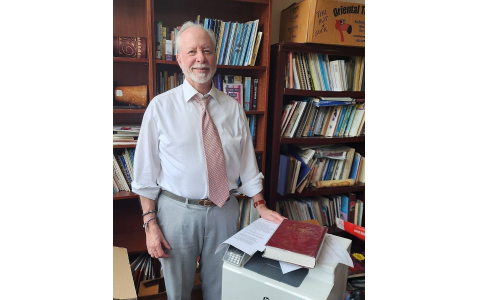 Rabbi Hazzan Jeffrey Myers stands in his office. (Photo by Adam Reinherz)