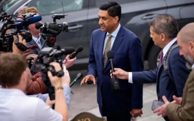 Rep. Ro Khanna (D-Calif.) speaks to members of the media near the U.S. Capitol Building in Washington, D.C., as he arrives for the last votes of the week before the Memorial Day recess, May 21, 2026. Photo by Andrew Harnik/Getty Images.